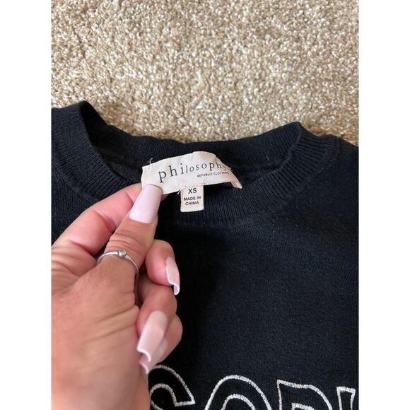 Philosophy sweater black white spell out SZ XS lightweight - Picture 3 of 7